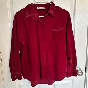Red corduroy embroidered button up